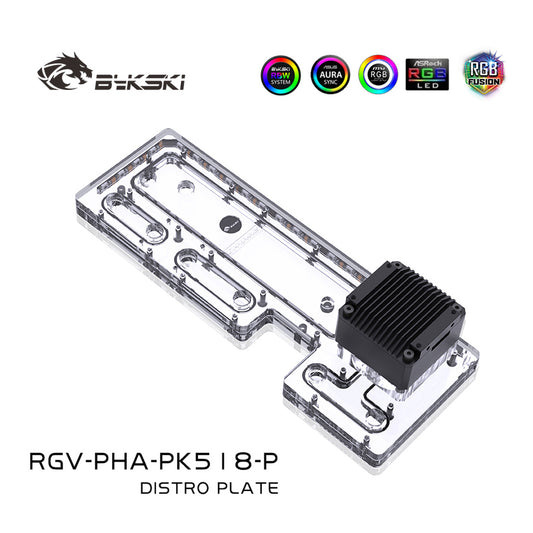 Bykski Distro Plate For Phanteks PK518/600S P500/600A Case, Acrylic Waterway Board Combo DDC Pump, 5V A-RGB, | Distro Plate