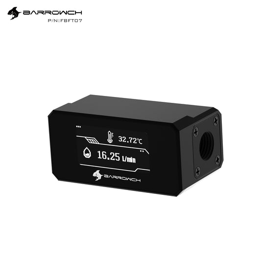 Barrow ch OLED Digital Display Water Flow Thermometer, System Monitor Black White POM Body Flow Meter, | PC Display Module