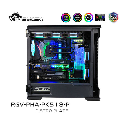 Bykski Distro Plate Kit For Phanteks PK518/600S P500/600A Case, 5V A-RGB Complete Loop For Single GPU PC | Distro Plate