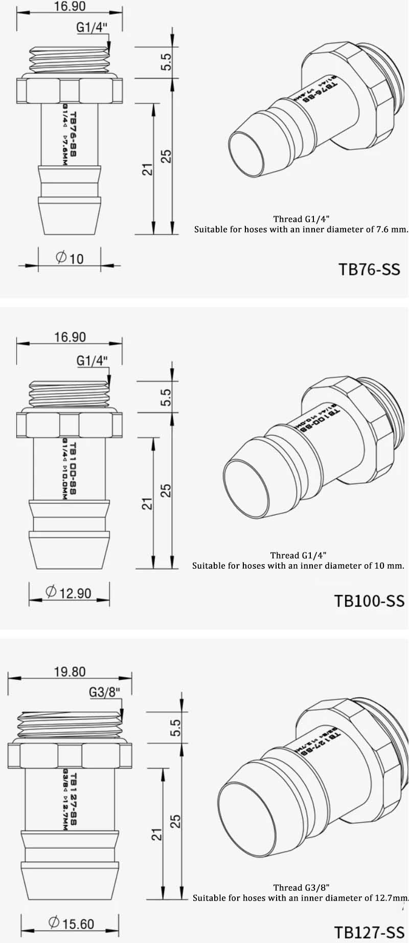 Barrow G1/4''Roscado 45 Grados Adaptador de Conexión Refrigeración por Agua, Adaptadores Conexión Refrigeración por Agua, TDWT45-B01