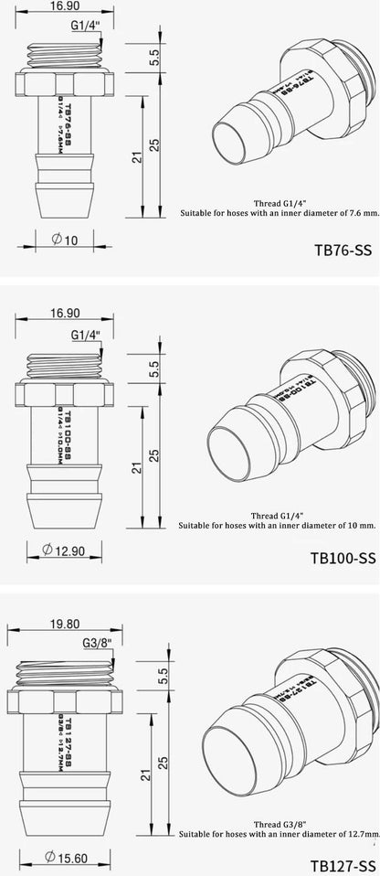 Barrow G1/4''Roscado 45 Grados Adaptador de Conexión Refrigeración por Agua, Adaptadores Conexión Refrigeración por Agua, TDWT45-B01
