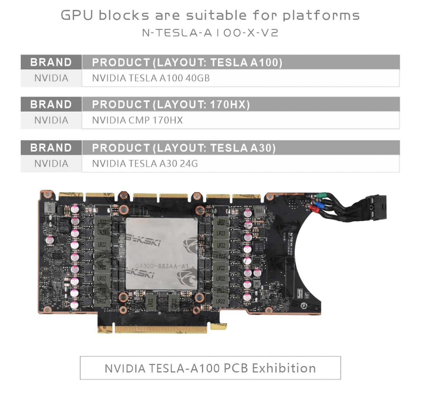 Bykski GPU Block For Nvidia Tesla A100 40GB / Nvidia CMP 170HX / Nvidia Tesla A30 24G, High Heat Resistance Material POM + Full Metal Construction, With Backplate Full Cover GPU Water Cooling Cooler Radiator Block N-TESLA-A100-X-V2