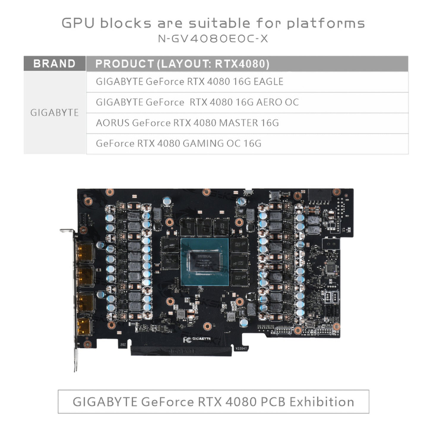Bloc d'eau GPU Bykski pour Gigabyte RTX 4080 16G Eagle, couverture complète avec refroidisseur de refroidissement par eau PC de plaque arrière, N-GV4080EOC-X
