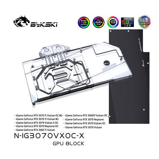 Bloc d'eau GPU Bykski N-IG3070VXOC-X, pour carte GPU colorée RTX 3060TI/3070 Ti Vulcan Neptune, liquide de refroidissement par eau de radiateur 