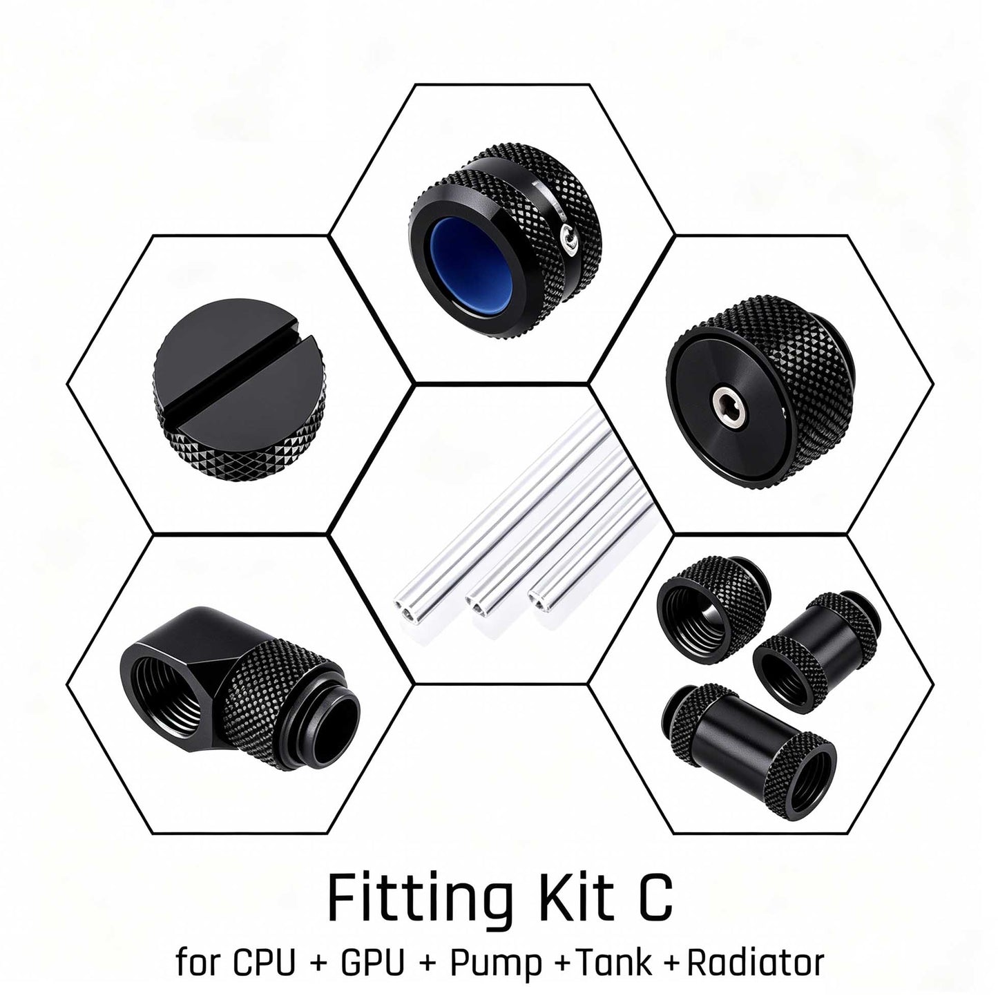 Bykski Hard Tube Fitting Kit For OD14mm Hard Tube, Acrylic Transparent Hard Tube, For Computer Water Cooling CPU GPU Loop, HTFK