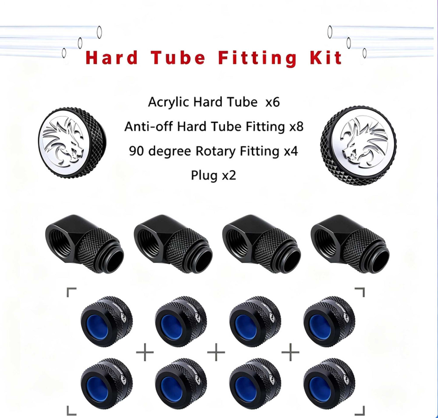 Bykski Hard Tube Pipe Fitting Kit Set, Acrylic tube OD 12/14/16MM 90 degree Anti off Tube fitting For PC Water Cooling, BY-HTK