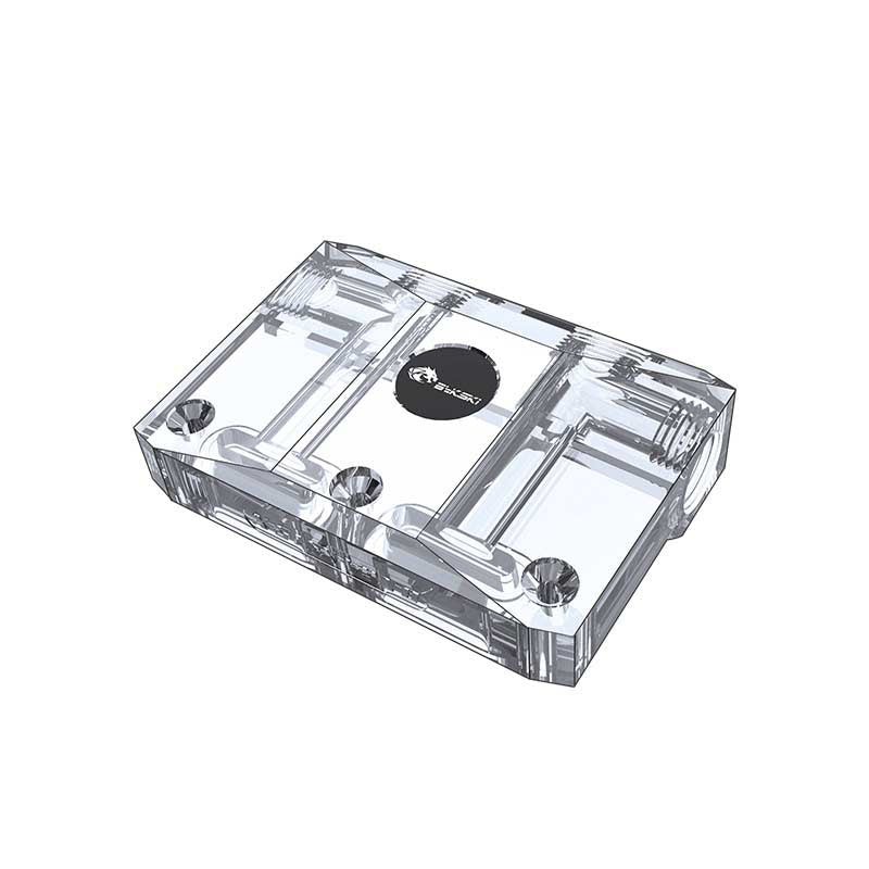 Bykski B-VGA-XS15-X L-type acrylic bridge module, suitable for GPU water blocks, transparent, reduces GPU water block height by 11mm, G1/4 inlet/outlet direction conversion adapter.