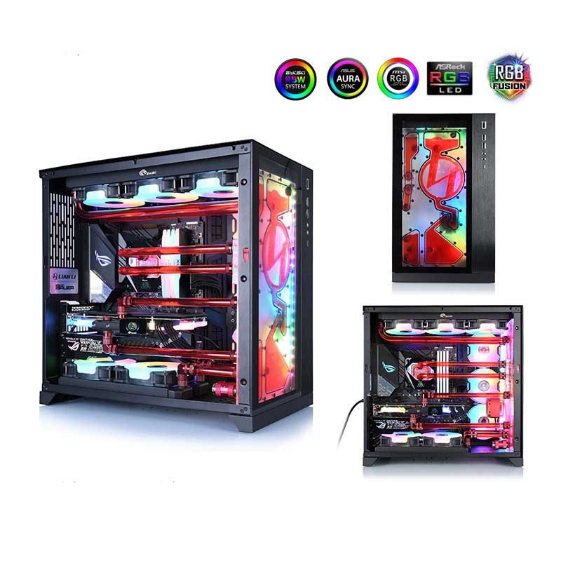 Bykski Kit de plaque de distribution de panneau avant pour boîtier Lian Li O11 XL, boucle complète 5 V A-RGB pour la construction d'un seul GPU PC, carte de voie navigable de refroidissement par eau, RGV-LAN-O11XL-LI-P 