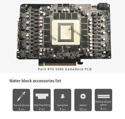 Barrow Palit RTX 5090 GameRock Full Coverage GPU Water Block Cooler BS-PAT5090-PA | Water Cooling Block