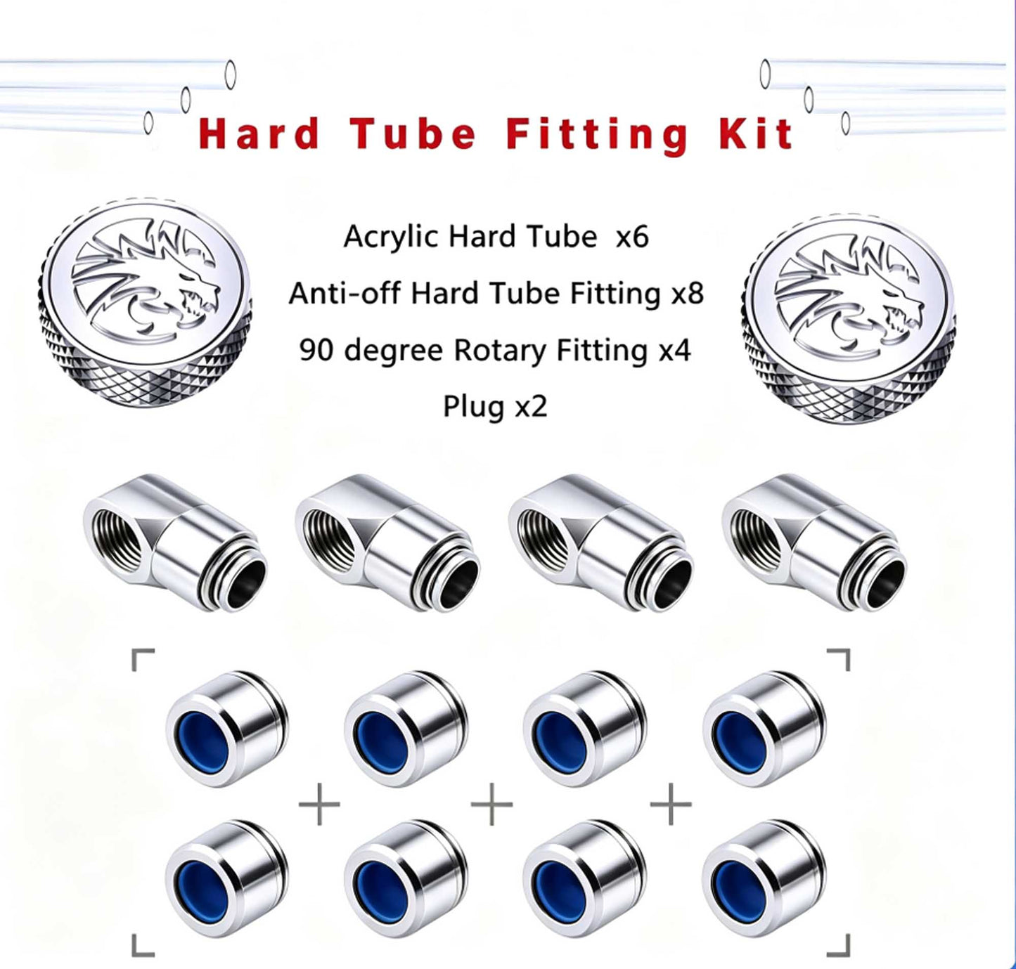 Bykski Hard Tube Pipe Fitting Kit Set, Acrylic tube OD 12/14/16MM 90 degree Anti off Tube fitting For PC Water Cooling, BY-HTK