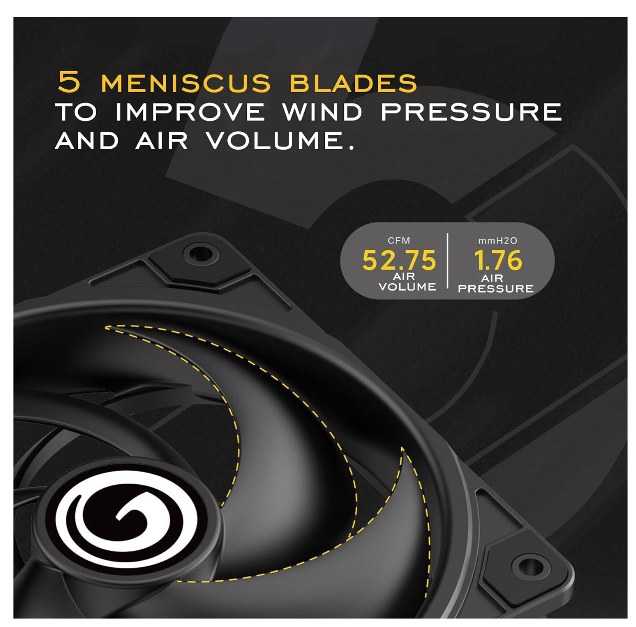 120mm PWM Intelligent Speed Regulation High Wind Pressure Casefan | Black,5 Meniscus Performance Fan Blades Silent Single Fan (with 4 Small 4pin Male and Female Tandem Heads)