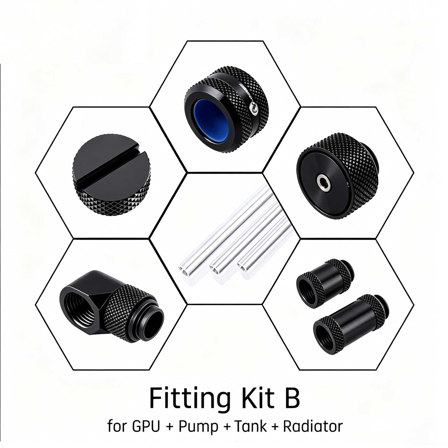 Bykski Hard Tube Fitting Kit For OD14mm Hard Tube, Acrylic Transparent Hard Tube, For Computer Water Cooling CPU GPU Loop, HTFK