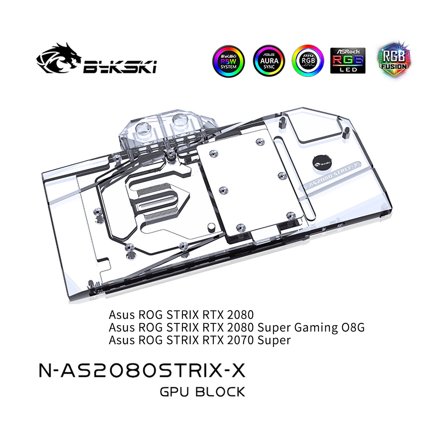 Bykski N-AS2080STRIX-X, bloc de refroidissement par eau de carte graphique à couverture complète, pour Asus Rog Strix-RTX2080-O8G-Gaming