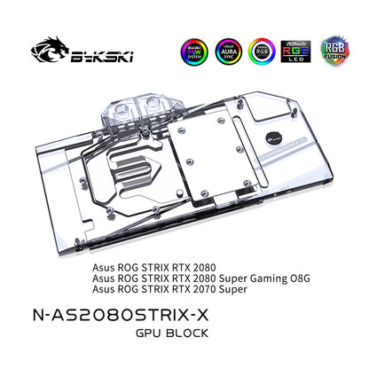 Bykski N-AS2080STRIX-X, bloc de refroidissement par eau de carte graphique à couverture complète, pour Asus Rog Strix-RTX2080-O8G-Gaming