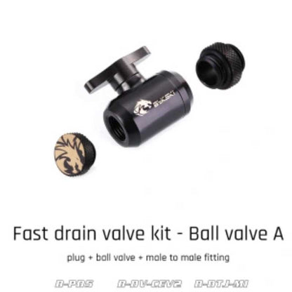 Valve Kit Drain Push Water Combination Ball G1/4" Computer Case Cooling Copper & Aluminum Bykski