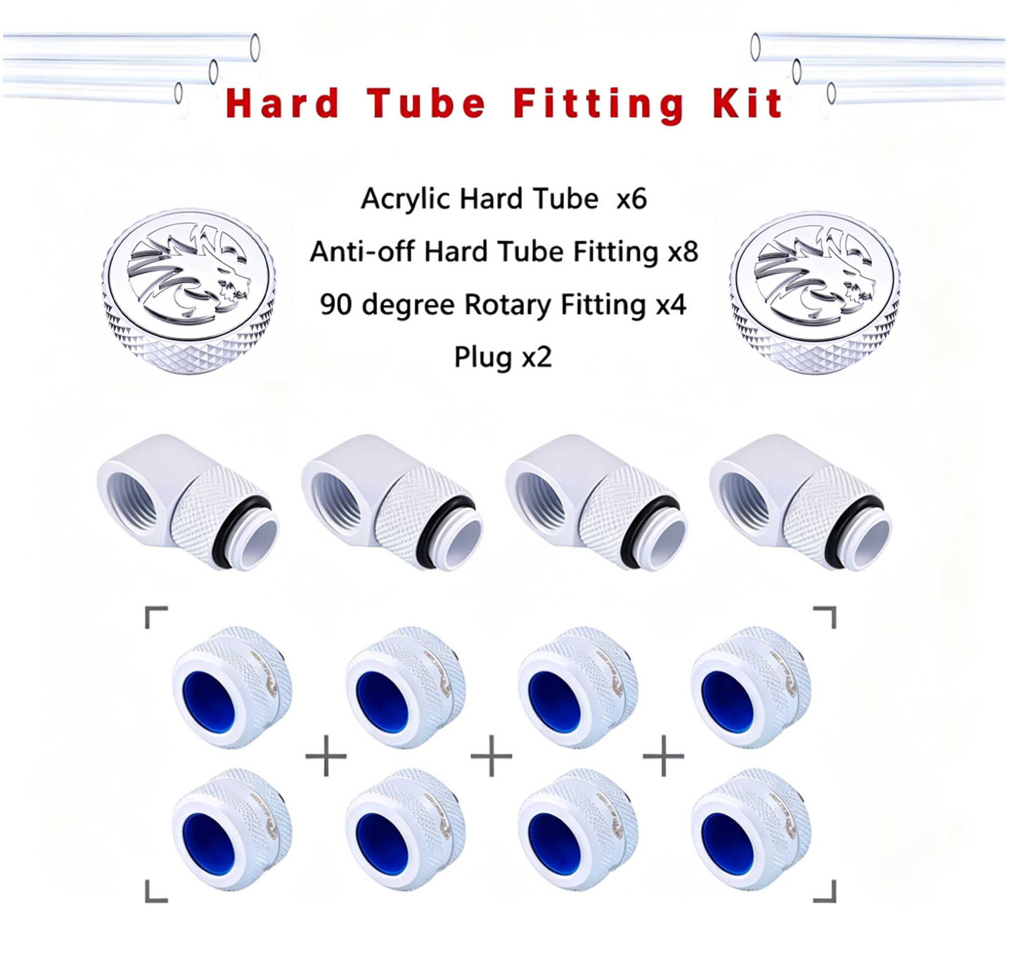 Bykski Hard Tube Pipe Fitting Kit Set, Acrylic tube OD 12/14/16MM 90 degree Anti off Tube fitting For PC Water Cooling, BY-HTK