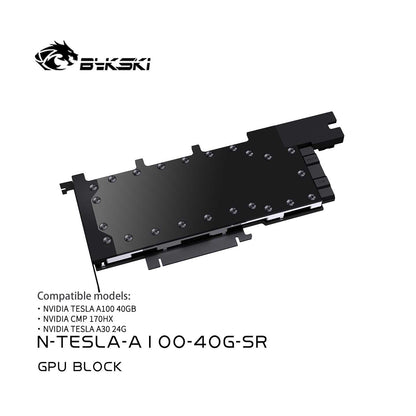Bykski N-TESLA-A100-40G-SR Graphics Card Water Block: All-metal structure, TESLAA100 40GB, no LED backplate.