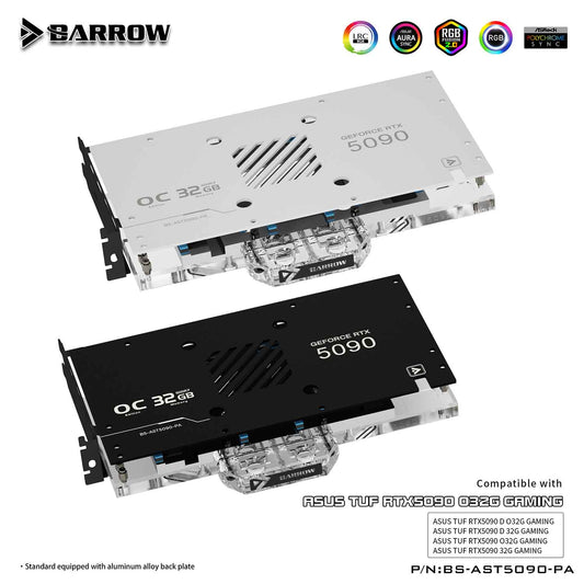 Barrow 5090 GPU Block Full Cover Graphics Card Water Cooling Blocks, For ASUS TUF RTX5090,  BS-AST5090-PA