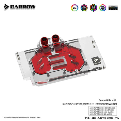 Barrow 5090 GPU Block Full Cover Graphics Card Water Cooling Blocks, For ASUS TUF RTX5090,  BS-AST5090-PA