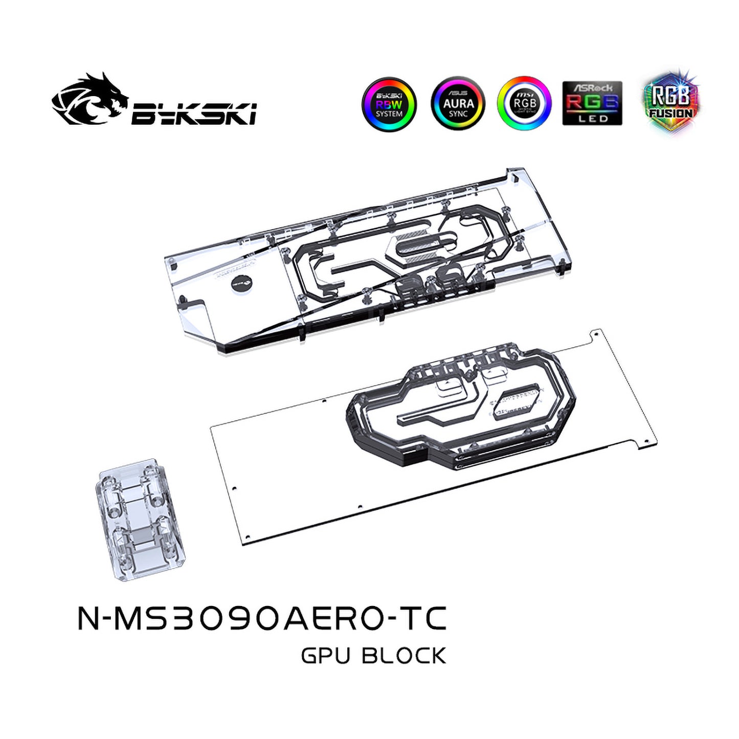 Bykski GPU Block With Active Waterway Backplane Cooler For MSI RTX 3090/3080 Areo 24G, N-MS3090AERO-TC
