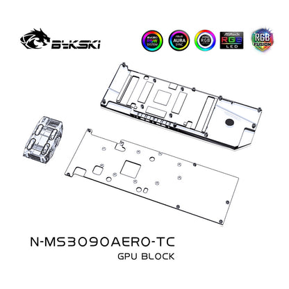 Bykski GPU Block With Active Waterway Backplane Cooler For MSI RTX 3090/3080 Areo 24G, N-MS3090AERO-TC