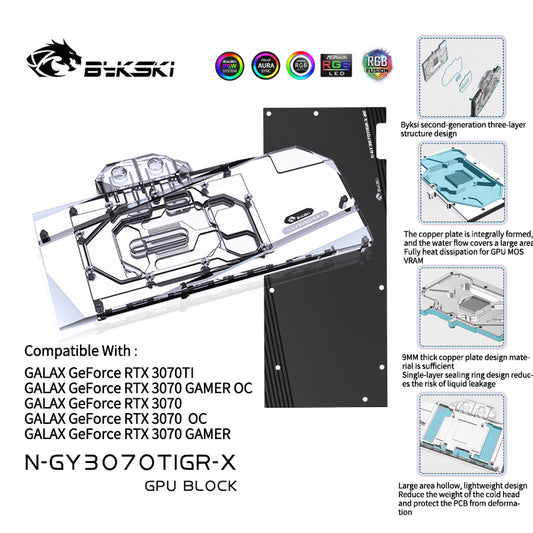Bykski GPU Water Block For Galax RTX 3070Ti/3070 Boomstar/Gamer, Full Cover Water Cooling Cooler, N-GY3070TIGR-X