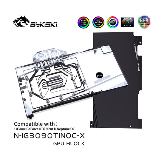 Bykski GPU Water Block for iGame RTX3090Ti Neptune OC Video Card Cooled/with Backplane Copper Radiator Coolling, N-IG3090TINOC-X