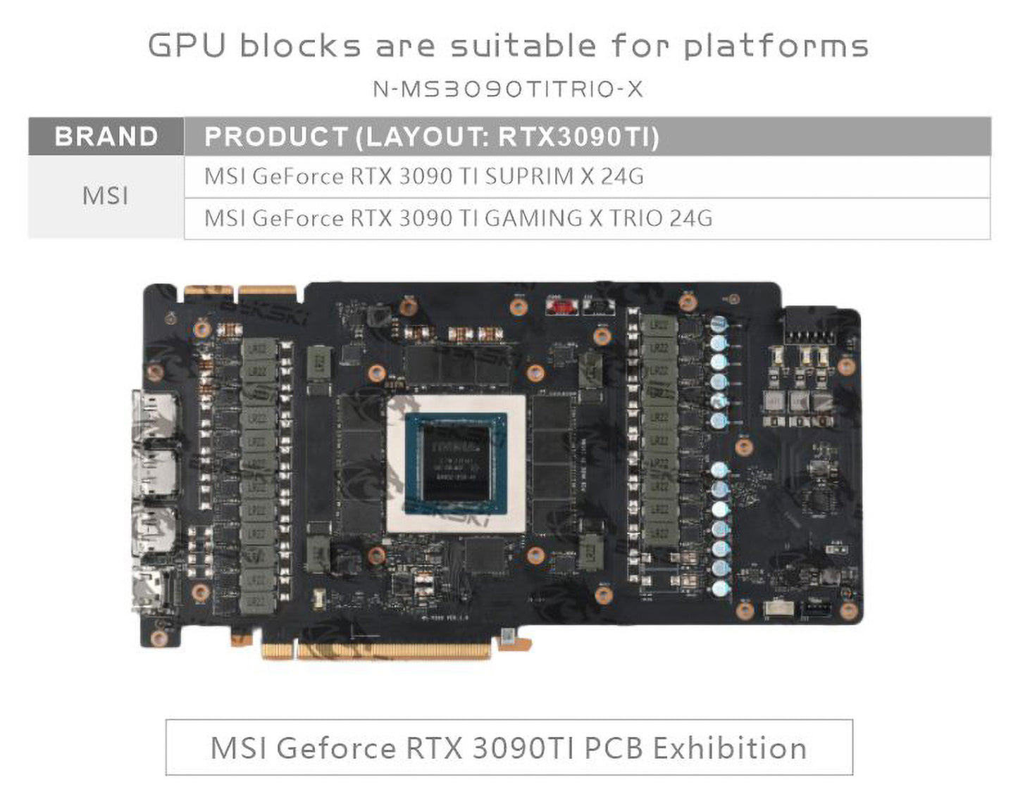 Bykski GPU Water Cooling Block For MSI 3090TI SUPRIM / GAMING X TRIO 24G, Graphics Card Liquid Cooler System , N-MS3090TITRIO-X