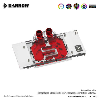 Barrow GPU Water Block For Sapphire RX 9070 XT Gaming OC , Full Cover With Backplate PC Water Cooling Cooler, BS-SA9070XT-PA