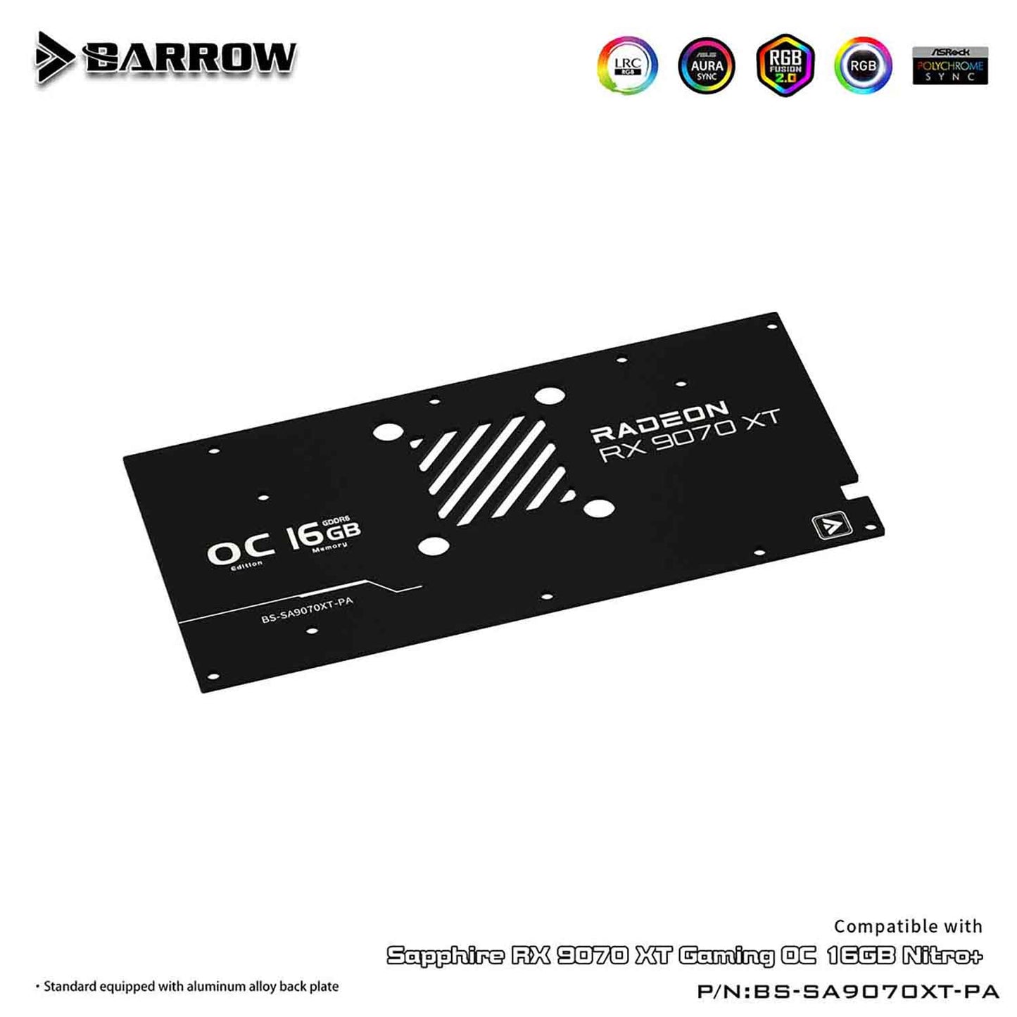 Barrow GPU Water Block For Sapphire RX 9070 XT Gaming OC , Full Cover With Backplate PC Water Cooling Cooler, BS-SA9070XT-PA