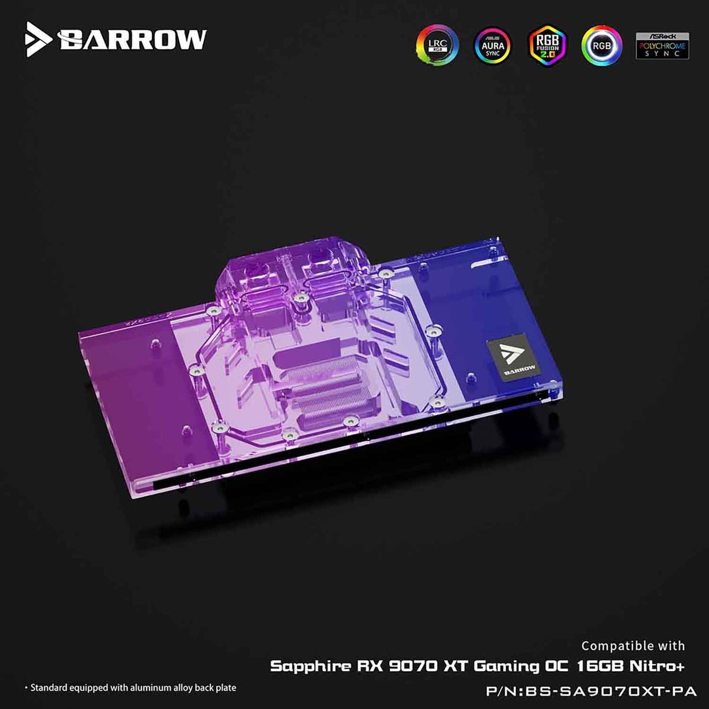 Barrow GPU Water Block For Sapphire RX 9070 XT Gaming OC , Full Cover With Backplate PC Water Cooling Cooler, BS-SA9070XT-PA