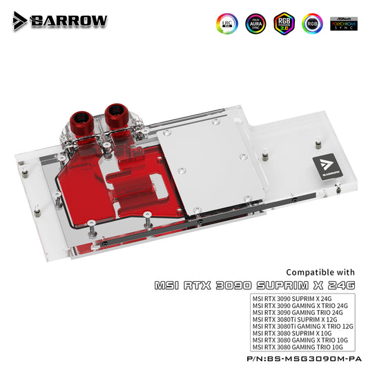BARROW MSI 3080 3090 Block Active Backplate Block For MSI RTX 3090 3080 GAMING X TRIO Water Block Backplane BS-MSG3090M-PA