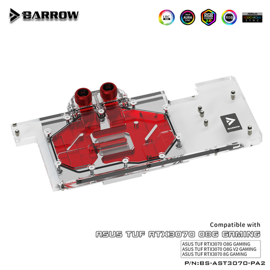 Barrow 3070 GPU Water Cooling Block For ASUS RTX3070 Graphics Card , Full Cover A-RGB Cooler, BS-AST3070-PA2