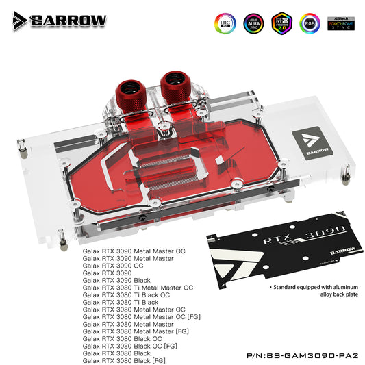 Barrow 3090 GPU Water Block For GALAX Geforce RTX 3090 3080 MATELTOP, Full Cover ARGB GPU Cooler, BS-GAM3090-PA2