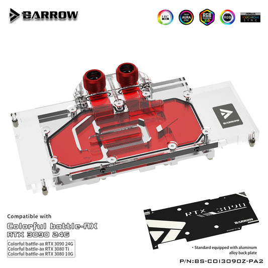 Barrow 3090 3080 GPU Water Block For Colorful BATTLEAX 3090/3080, Full Cover 5v ARGB GPU Cooler, BS-COI3090Z-PA2