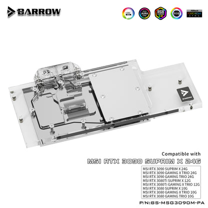 Barrow MSI 3080 3090 Block Active Backplate Block For MSI RTX 3090 3080 GAMING X TRIO Water Block | Water Cooling Block