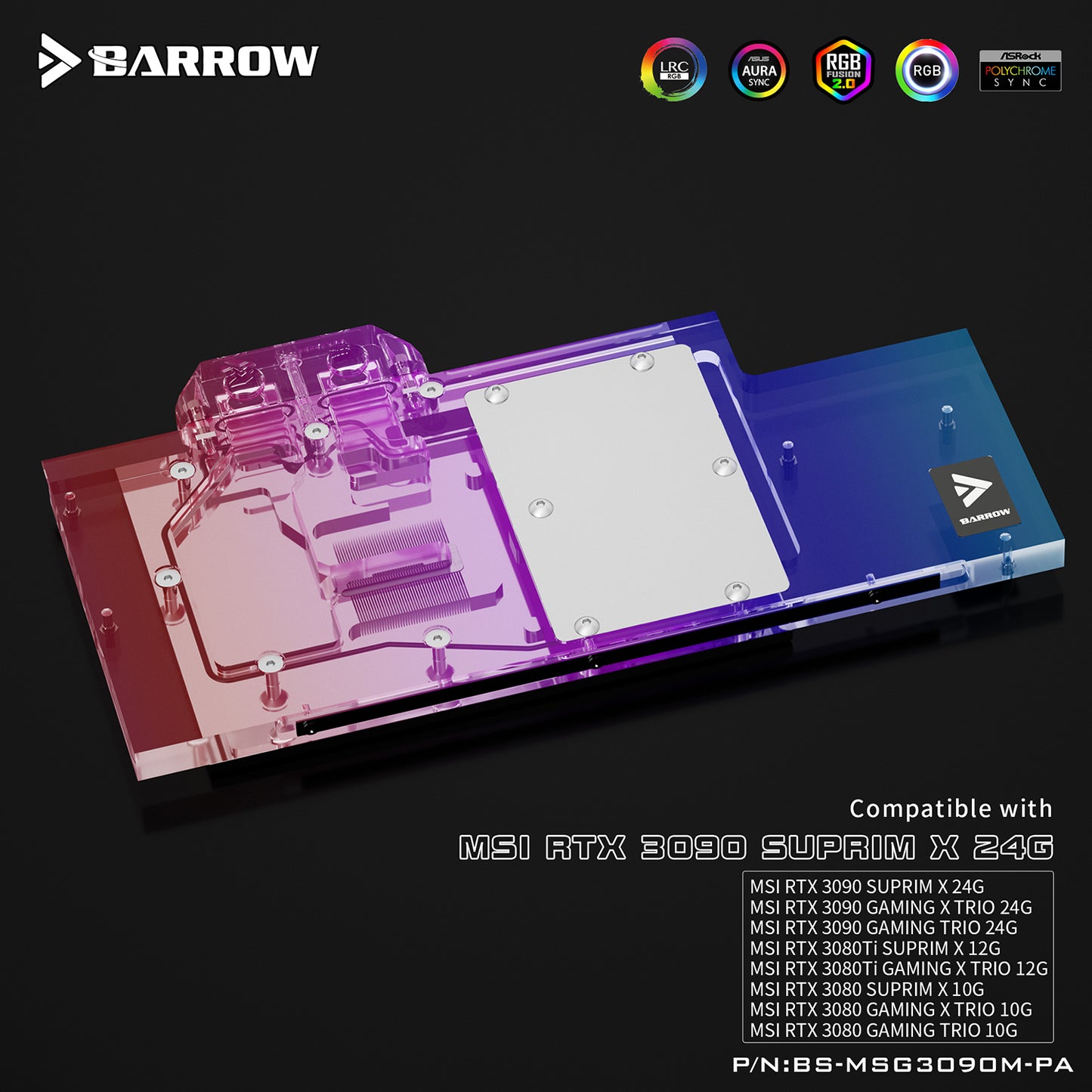 Barrow MSI 3080 3090 Block Active Backplate Block For MSI RTX 3090 3080 GAMING X TRIO Water Block | Water Cooling Block