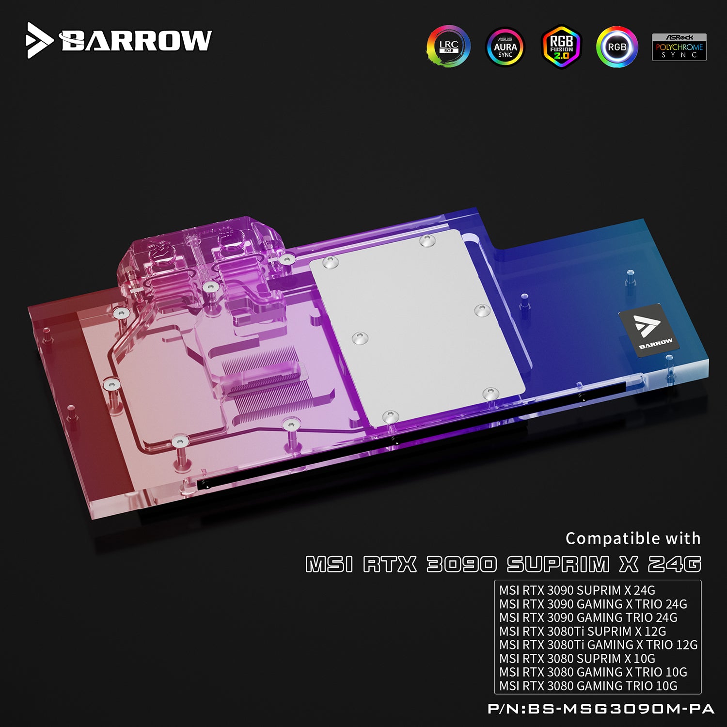 Barrow MSI 3080 3090 Block Active Backplate Block For MSI RTX 3090 3080 GAMING X TRIO Water Block | Water Cooling Block