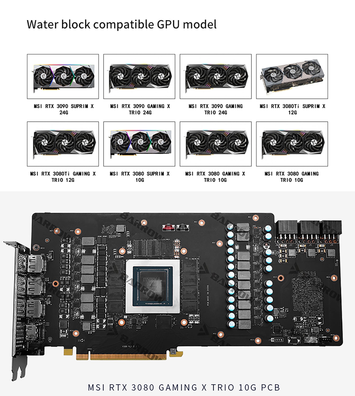 Barrow MSI 3080 3090 Block Active Backplate Block For MSI RTX 3090 3080 GAMING X TRIO Water Block | Water Cooling Block