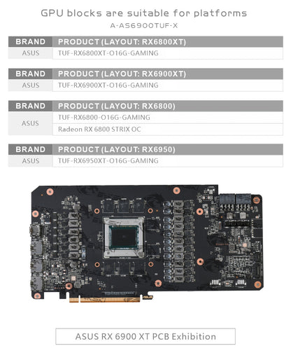 Bykski GPU Water Cooling Block For Asus TUF RX 6950XT/6900XT/6800XT/6800 Gaming, A-AS6900TUF-X