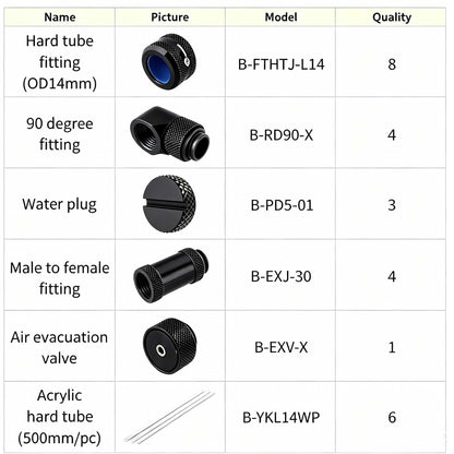 Bykski Hard Tube Fitting Kit For OD14mm Hard Tube, Acrylic Transparent Hard Tube, For Computer Water Cooling CPU GPU Loop, HTFK