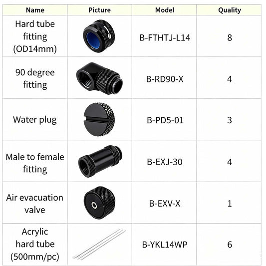 Bykski Hard Tube Fitting Kit For OD14mm Hard Tube, Acrylic Transparent Hard Tube, For Computer Water Cooling CPU GPU Loop, HTFK