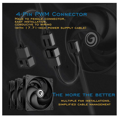 120mm PWM Intelligent Speed Regulation High Wind Pressure Casefan | Black,5 Meniscus Performance Fan Blades Silent Single Fan (with 4 Small 4pin Male and Female Tandem Heads)