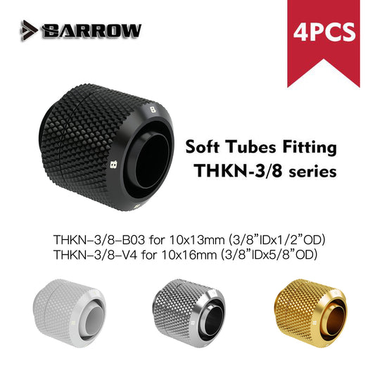 Barrow 10x13 10x16 Soft Tube Fitting Set, 4PCS/8PCS 3/8"ID*1/2"OD 3/8"ID*5/8"OD Compression Connector, Water Cooling Soft Tubing Compression Adapter THKN-3/8-B03 THKN-3/8-V4