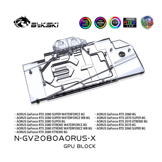 Bykski N-GV2080AORUS-X, bloc de refroidissement par eau de carte graphique à couverture complète pour Gigabyte AORUS RTX2080 Xtreme 8G/ RTX2070 Xtreme