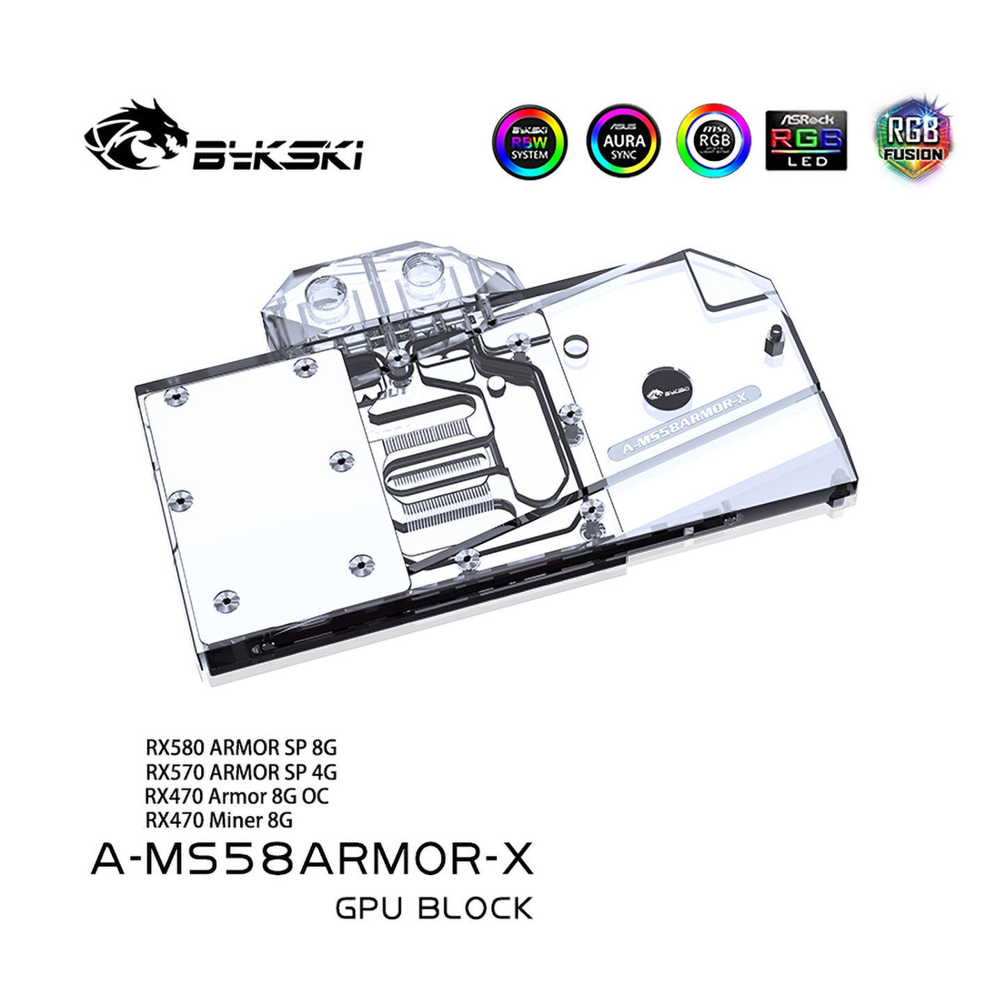 Bykski A-MS58ARMOR-X bloc de refroidissement par eau GPU pour MSI RX 580 armure système de Dissipation thermique des composants informatiques
