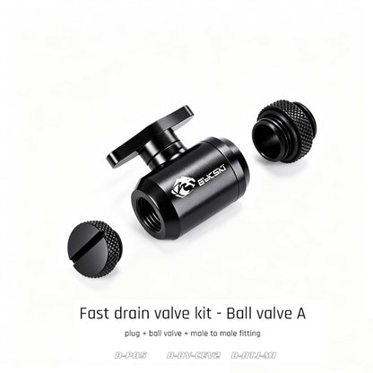 Valve Kit Drain Push Water Combination Ball G1/4" Computer Case Cooling Copper & Aluminum Bykski