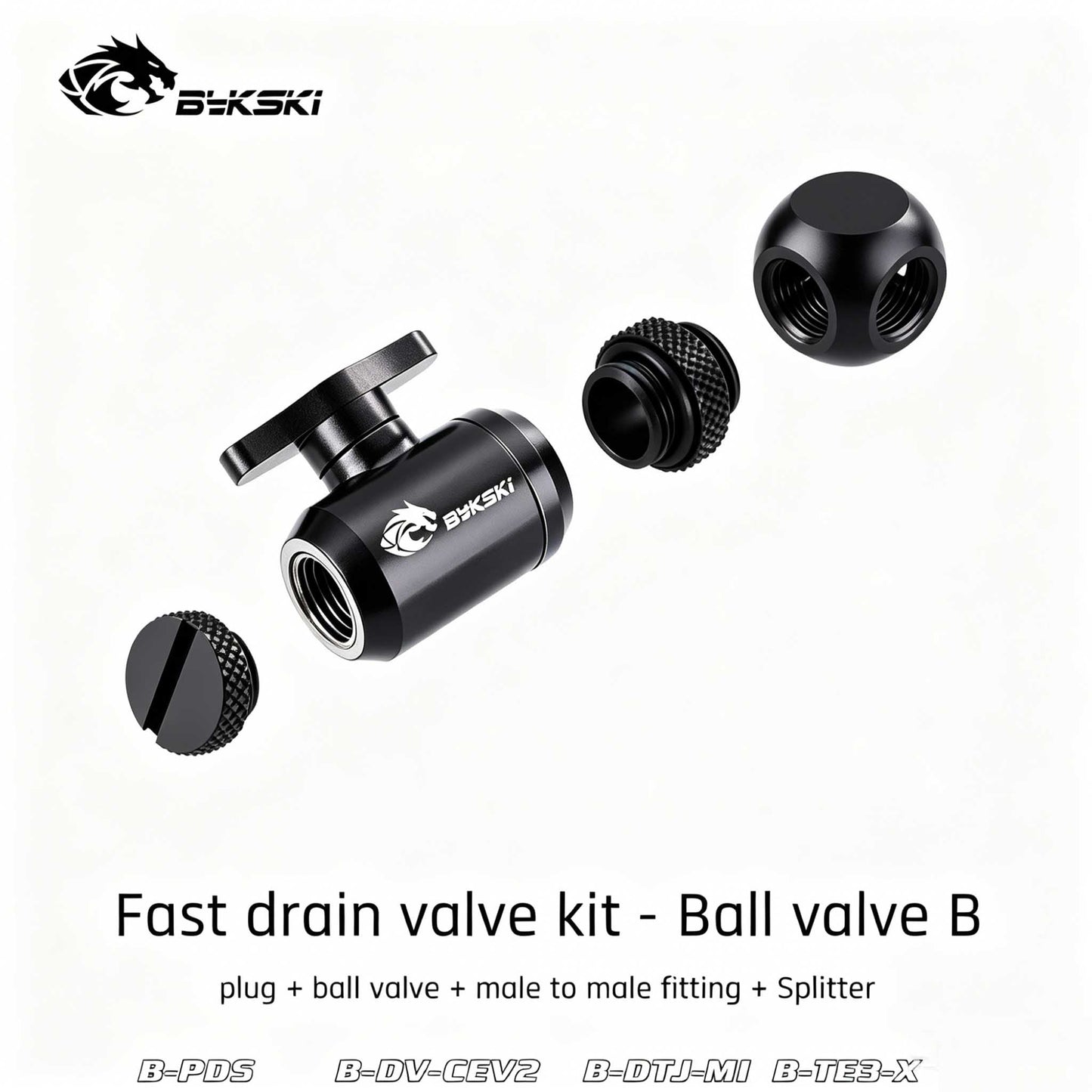 Valve Kit Drain Push Water Combination Ball G1/4" Computer Case Cooling Copper & Aluminum Bykski
