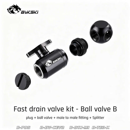 Valve Kit Drain Push Water Combination Ball G1/4" Computer Case Cooling Copper & Aluminum Bykski