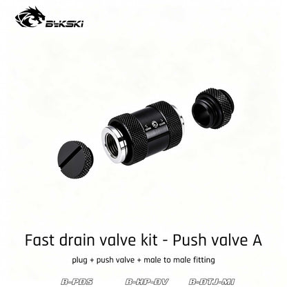 Valve Kit Drain Push Water Combination Ball G1/4" Computer Case Cooling Copper & Aluminum Bykski